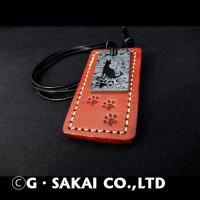 D001 Damascus necklace leather tag SERVAL CAT